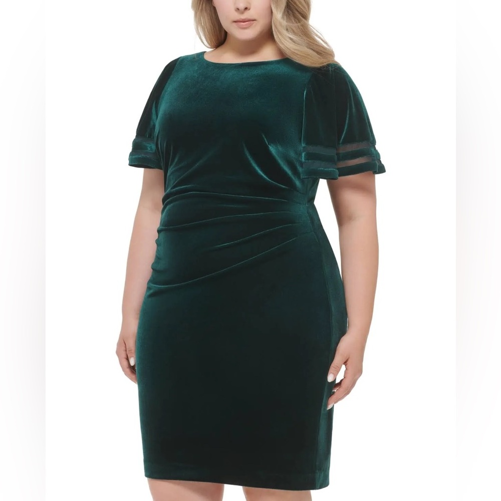Jessica Howard Velvet Green Flutter Sleeve Cocktail Dress NWT Size 22W